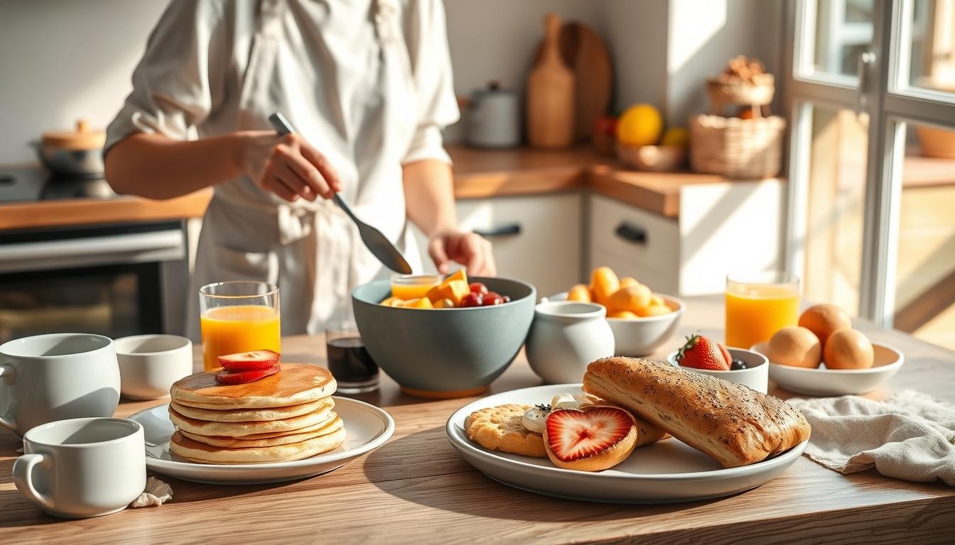 Balanced healthy meal prepared in a home kitchen